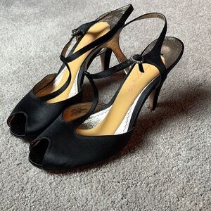 Black Slingback Heels with Metallic Heel